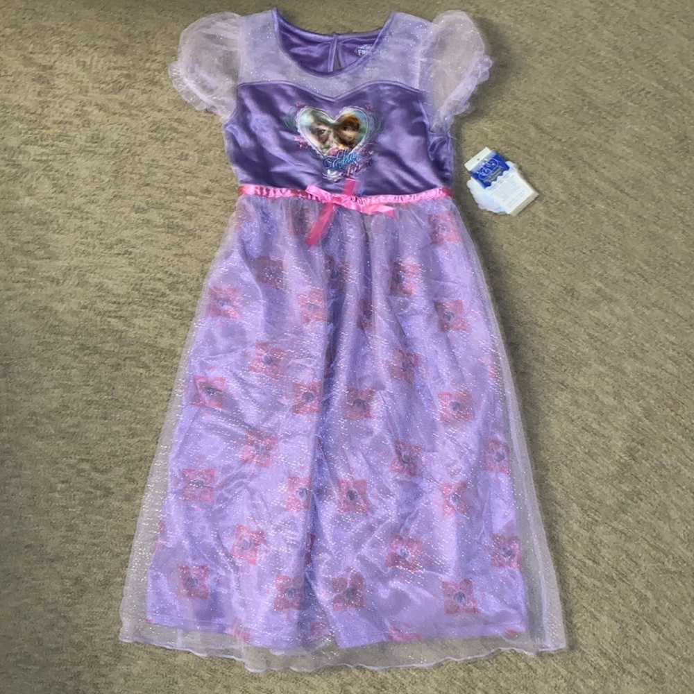 New Disney Frozen Elsa and Anna nightgown dress in Small 6/6X purple Glitter